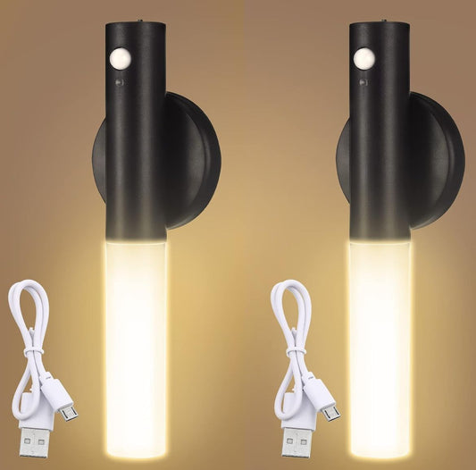 Luz Nocturna con Sensor de Movimiento LED de Pared Magnética 2 Palos USB Recargables